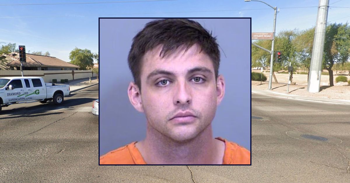 Inset: Garrett S. Headrick (Maricopa County Sheriff's Office). Background: The area in Surprise, Arizona where Headrick attempted to kill his pregnant ex-wife (Google Maps).