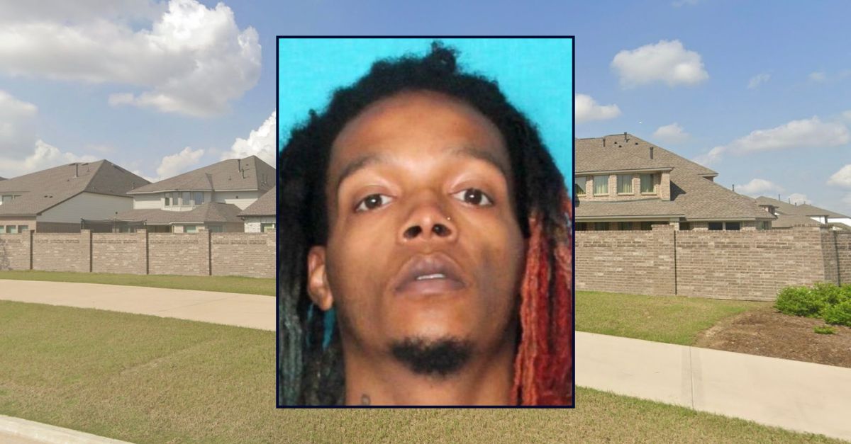 Inset: Jova Terrell (Harris County Sheriff's Office). Background: The block in Texas where Duncan and Terrell allegedly abused her twin children (Google Maps).