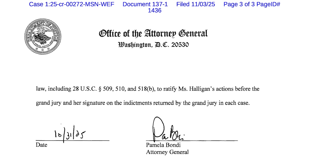 Bondi's special attorney appointment order for Lindsey Halligan