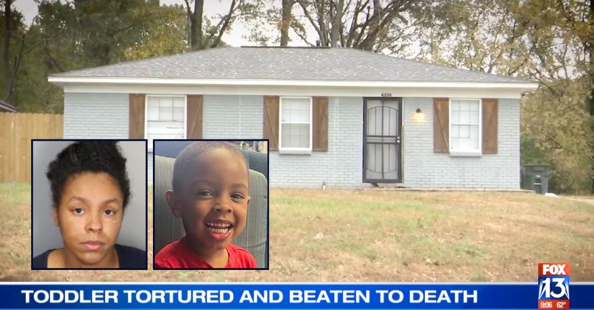 Left inset: Dominica Mosby (Shelby County Sheriff's Office). Right inset: Kevin Horton (GoFundMe). Background: The home where Dominica Mosby allegedly tortured and murdered her boyfriend's 3-year-old son Kevin Horton in Memphis, Tenn. (WHBQ). 