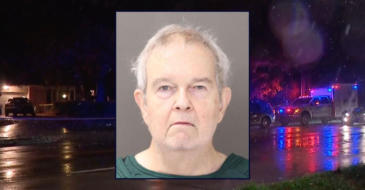 Inset: James S. Hill (Franklin County Sheriff's Office). Background: The scene outside the home after Hill allegedly killed his wife (WSYX).