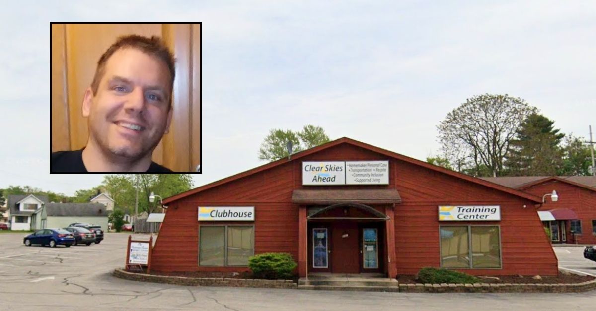 Inset: James Stewart (Michael Hill Trial Law). Background: A building for Clear Skies Ahead, the Ohio group home accused of causing the death of 41-year-old James Stewart (Google Maps).