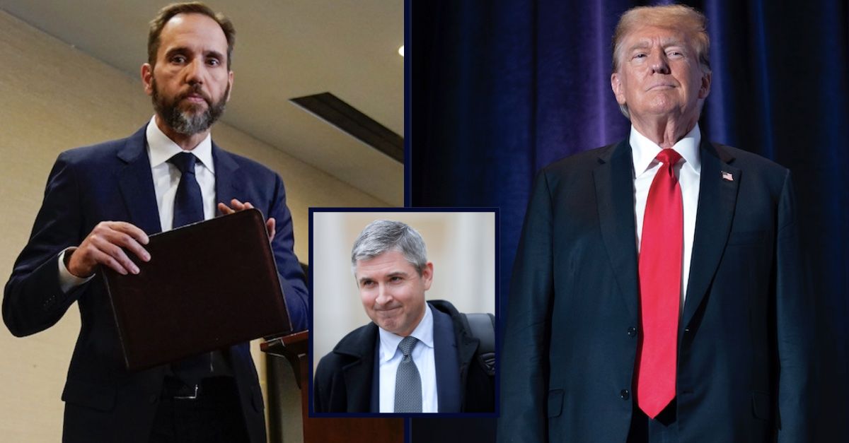 Thomas Windom appears inset on the bottom center in between images of Jack Smith and Donald Trump.