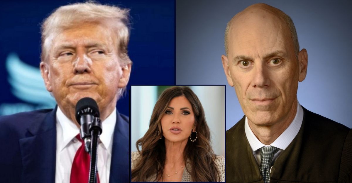 Left: Donald Trump speaks at the annual Road to Majority conference in Washington, DC, in June 2024 (Allison Bailey/NurPhoto via AP). Right: Chief U.S. District Judge James Boasberg (U.S. District Courts). Inset: Secretary of Homeland Security Kristi Noem speaks during a news conference at the Nashville International Airport, Thursday, July 17, 2025, in Nashville, Tennessee (AP Photo/George Walker IV). 