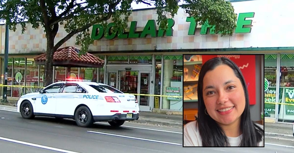 Inset: Helen Massiell Garay Sanchez (GoFundMe). Background: The Miami Dollar Tree where Helen Massiell Garay Sanchez was reportedly found naked and dead inside of a freezer (WPLG).