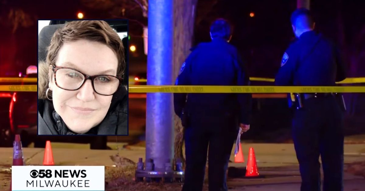 Inset: Robin Dieringer (Instagram/Lindsay Dieringer). Background: The scene in Milwaukee, Wis., where cops say Robin Dieringer was fatally hit by an impaired driver while crossing the street (WITI/YouTube). 