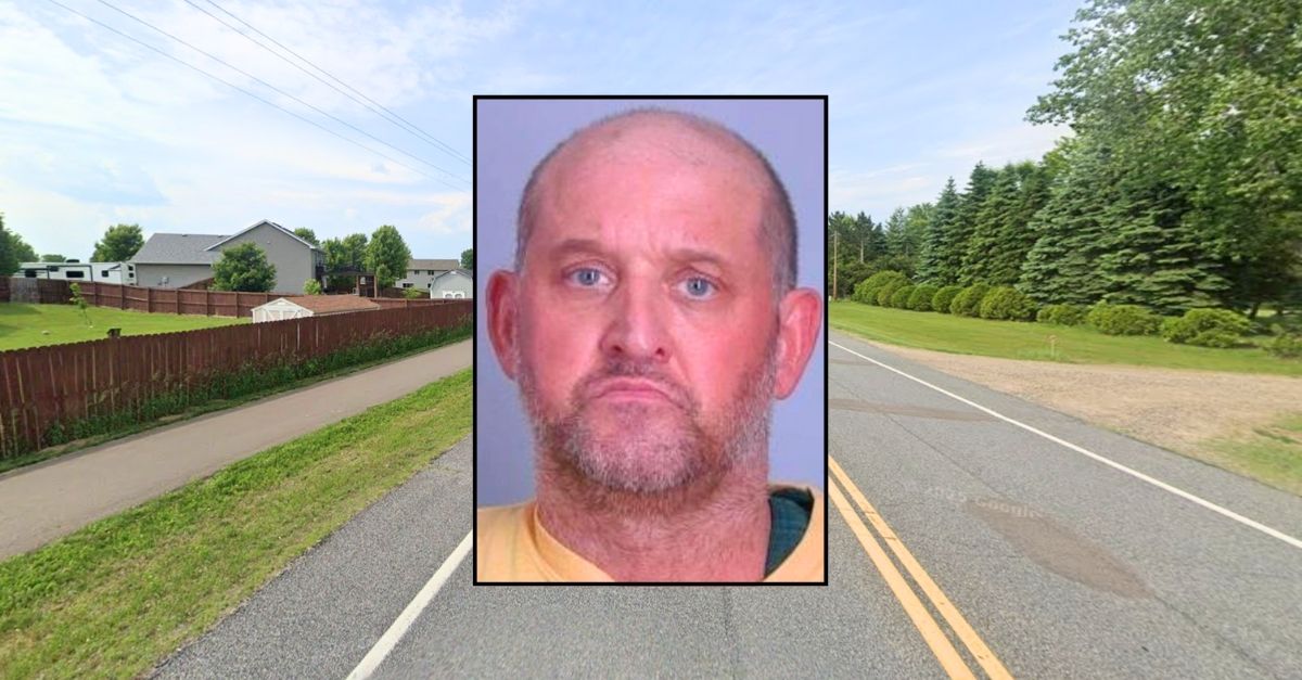 Inset: Brandon Rose (County of Sherburne). Background: The 17900 block of Fillmore Street in Elk River, Minn., where Brandon Rose allegedly beat his roommate to death at a home they shared (Google Maps).