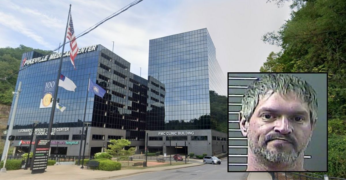 Inset: Christopher Mollette (Big Sandy Regional Detention Center). Background: The Kentucky hospital where Christopher Mollette