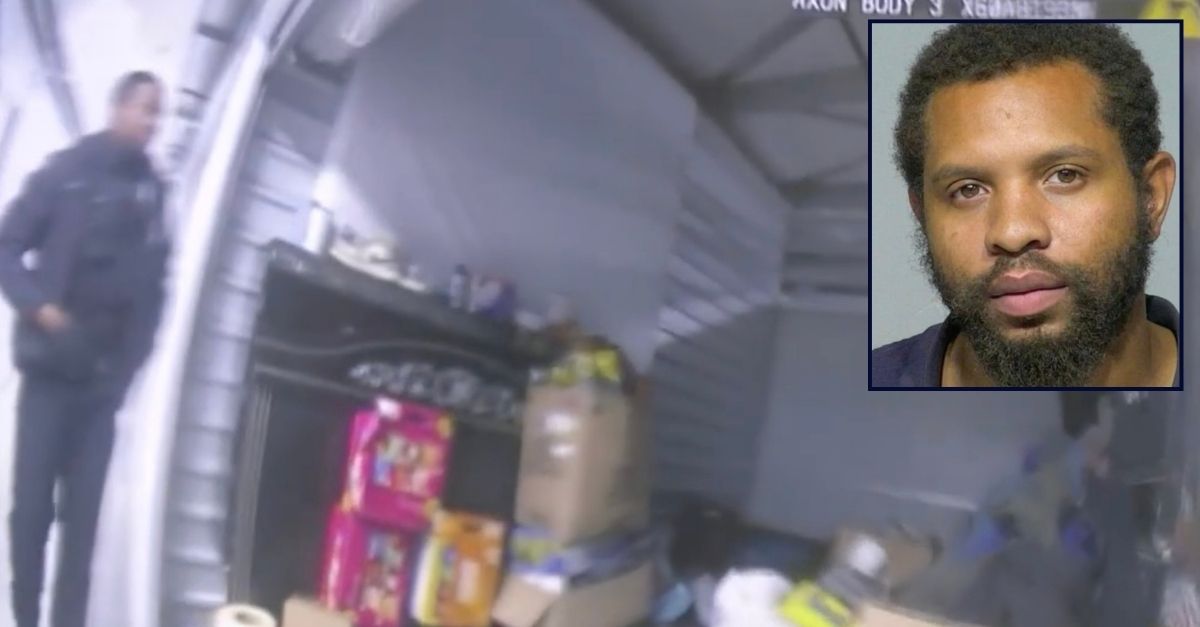 Inset: Charles A. Dupriest (Milwaukee County Sheriff's Office). Background: Police entering the Wisconsin storage unit where Dupriest allegedly locked up his children (WISN).