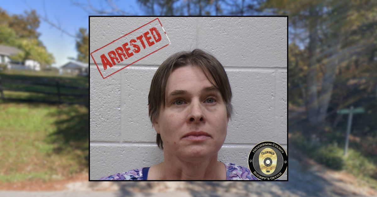 Background: The rural road where Gudrun Casper-Leinenkugel lives in Hendersonville, North Carolina (Google Maps). Inset: Gudrun Casper-Leinenkugel (North Carolina State Bureau of Investigation). 