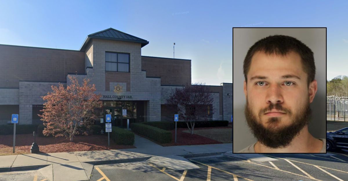 Background: Hall County Jail in Hall County, Georgia (Google Maps). Inset: Julian Chase Jalbert, Sr. (Hall County (Ga.) Sheriff