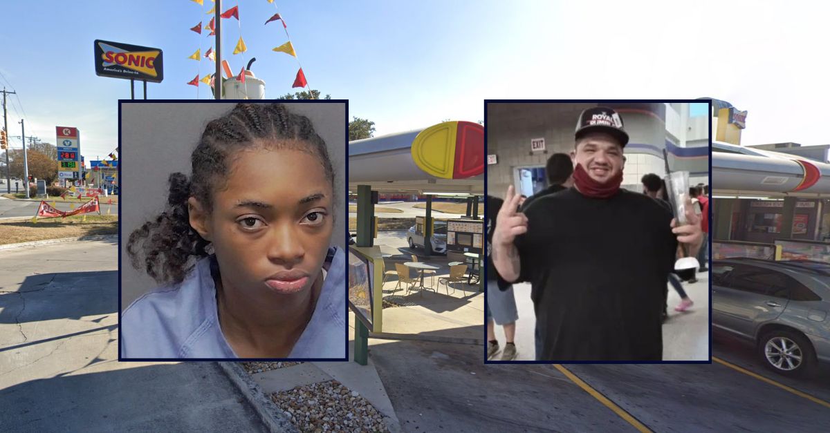 Adiah Roberson, on the left, and Daniel Shrewsbury, on the right; inset against an image of a Sonic Drive-In in Texas.