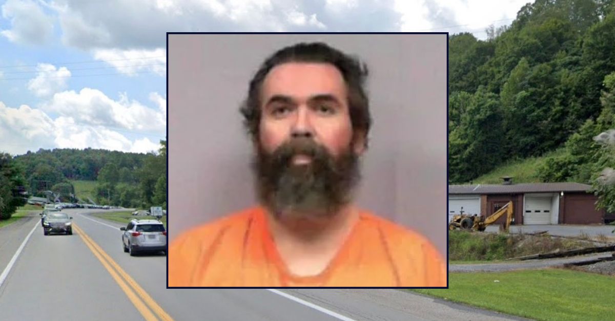 Inset: Aaron J. Moran (WVDCR). Background: The area in West Virginia where Moran and the victim lived (Google Maps).