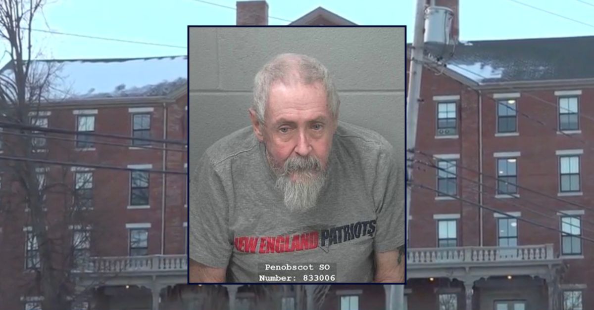 Inset: Gary Brinson (Penobscot County Sheriff's Officer). Background: The Maine apartment building where Brinson and the man he's accused of killing both lived (WMTW).