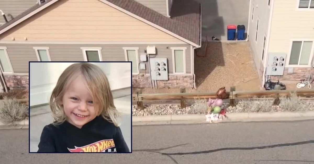 Inset: Isaiah Silver (GoFundMe). Background: The scene of the hit-and-run that Colorado cops say killed 3-year-old Isaiah Silver (KUSA/YouTube). 
