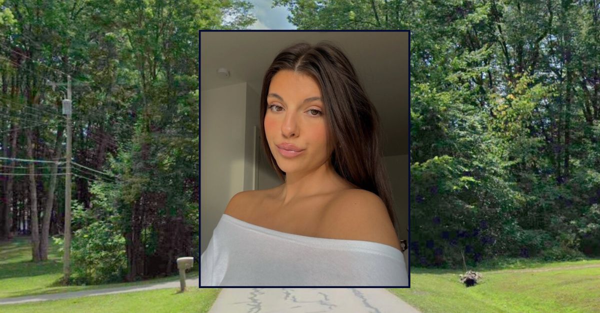 Inset: Megan Marie Mappin (McDonald-Aeberli Funeral Home). Background: The Pennsylvania road where Mappin was thrown from a golf cart and died (Google Maps).