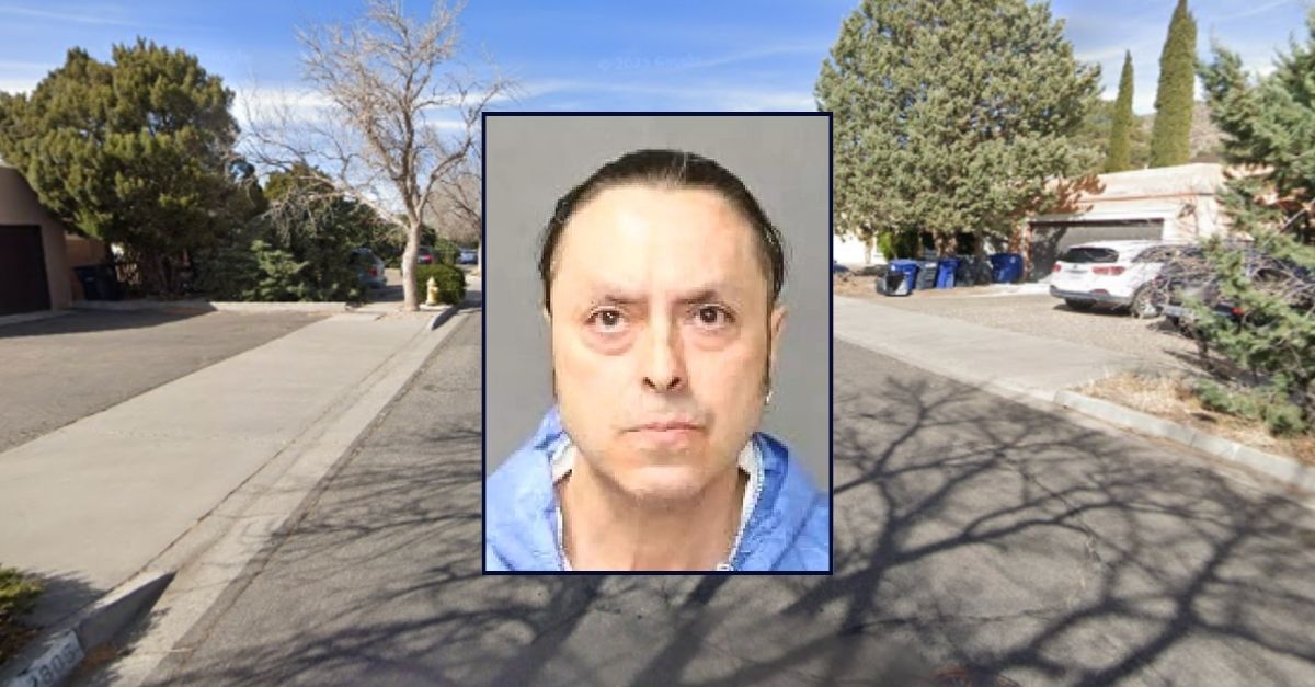 Inset: Benjamin Chess (Albuquerque Police Department). Background: The area in Albuquerque, N.M., where Benjamin Chess allegedly killed his brother at their aunt