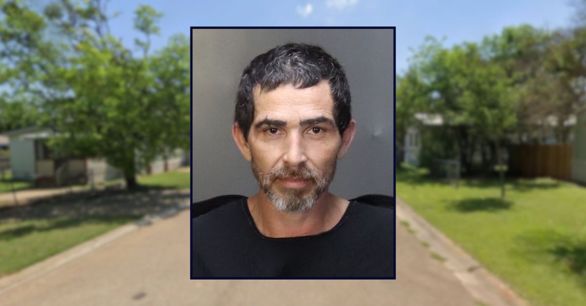 Eric Enriquez appears in a booking photo inset against an image of a suburban street in Texas.
