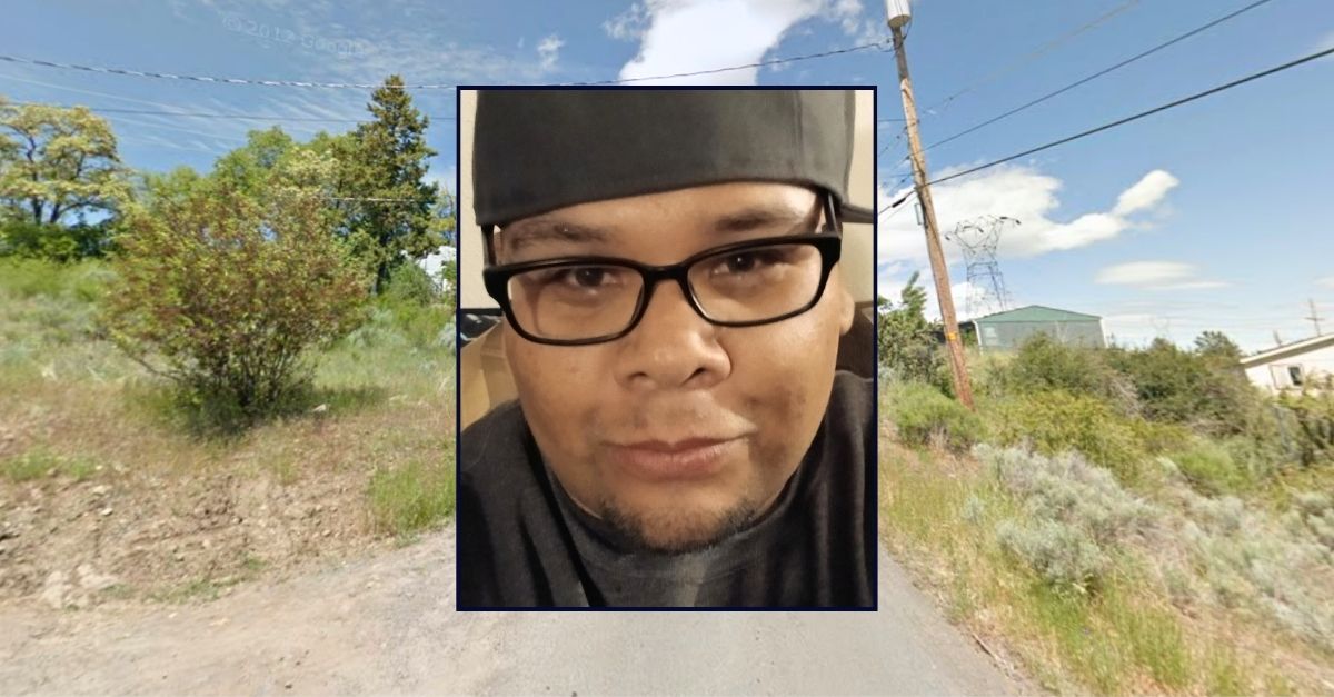 Inset: Reggie Townsend (Facebook). Background: The area in Oregon where Reggie Townsend allegedly tortured and beat a man to death (Google Maps).