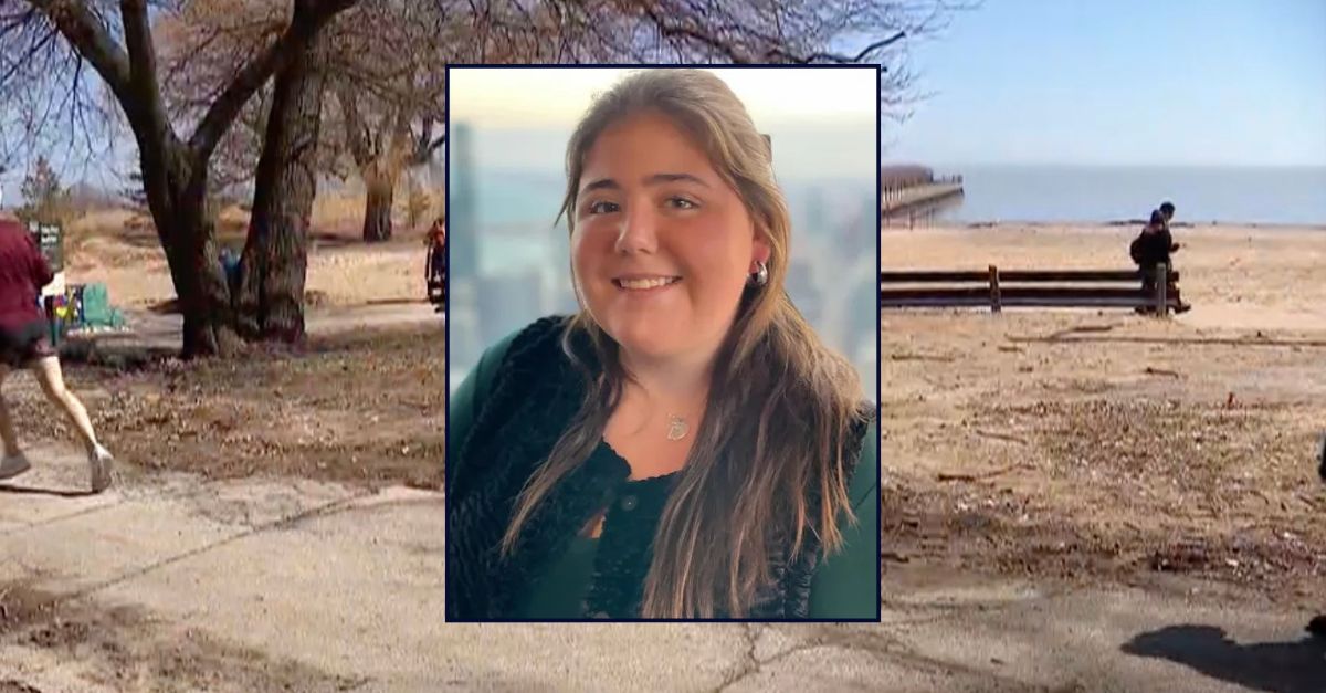 Inset: Sheridan Gorman (Instagram/Sheridan Gorman). Background: The area in Chicago where Gorman was shot and killed (WBBM).