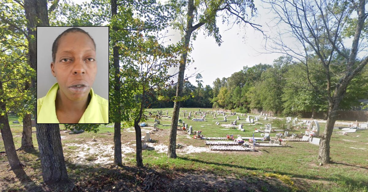 Inset: Tamisha Cheyniece Drake (Angelina County/KFDM). Background: Davis Memorial Gardens in Cedar Grove, Texas (Google Maps).