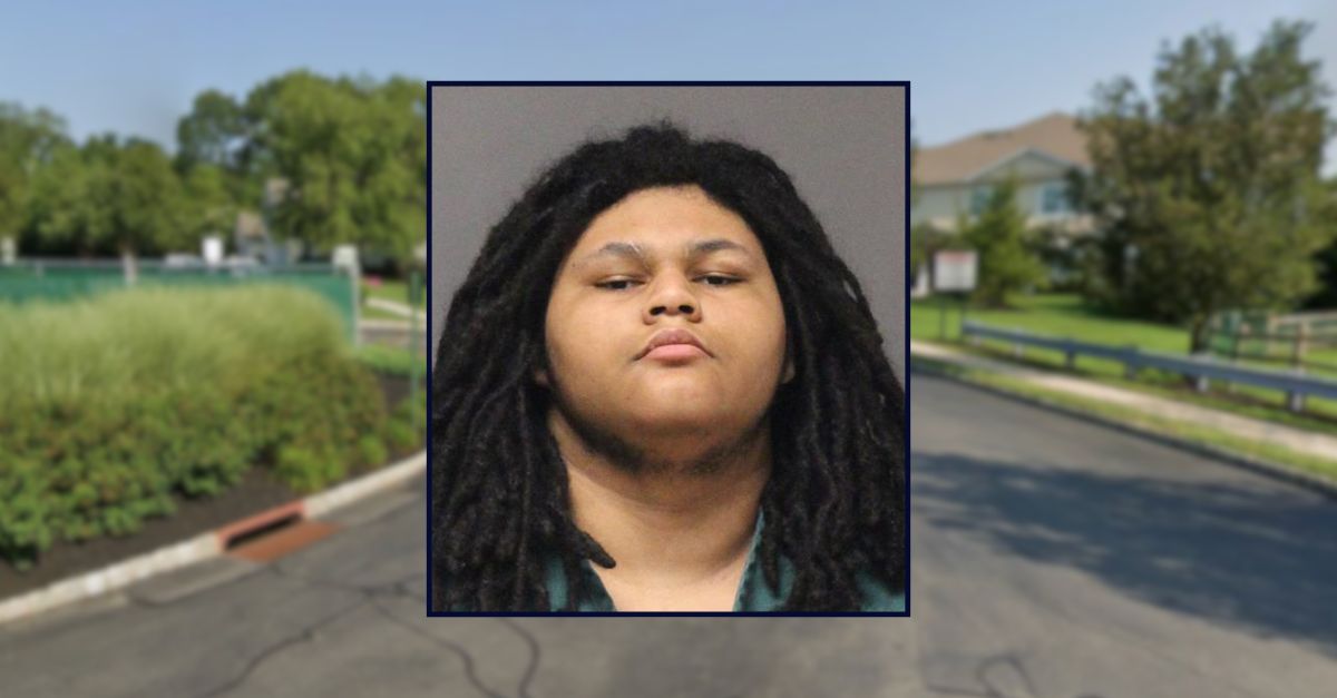 Louis Brown appears in a booking photo inset against an image of a residential street in New Jersey.