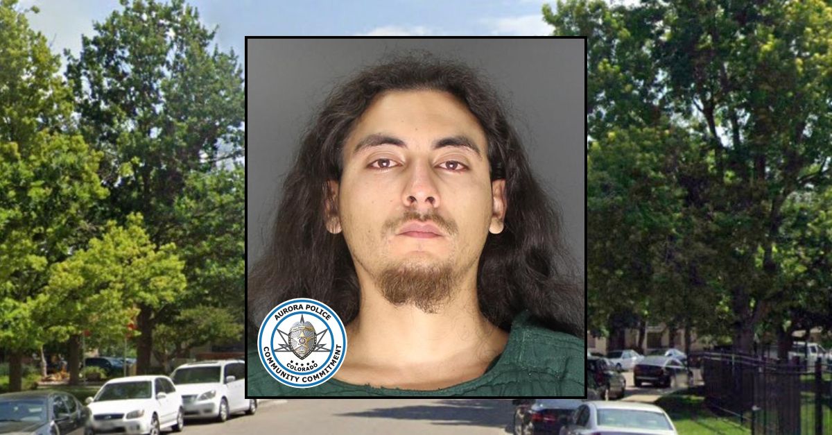 Inset: Alexander Martinez-Armstrong (Aurora Police Dept.). Background: The area in Colorado where Alexander Martinez-Armstrong allegedly killed his 4-year-old godson (Google Maps).