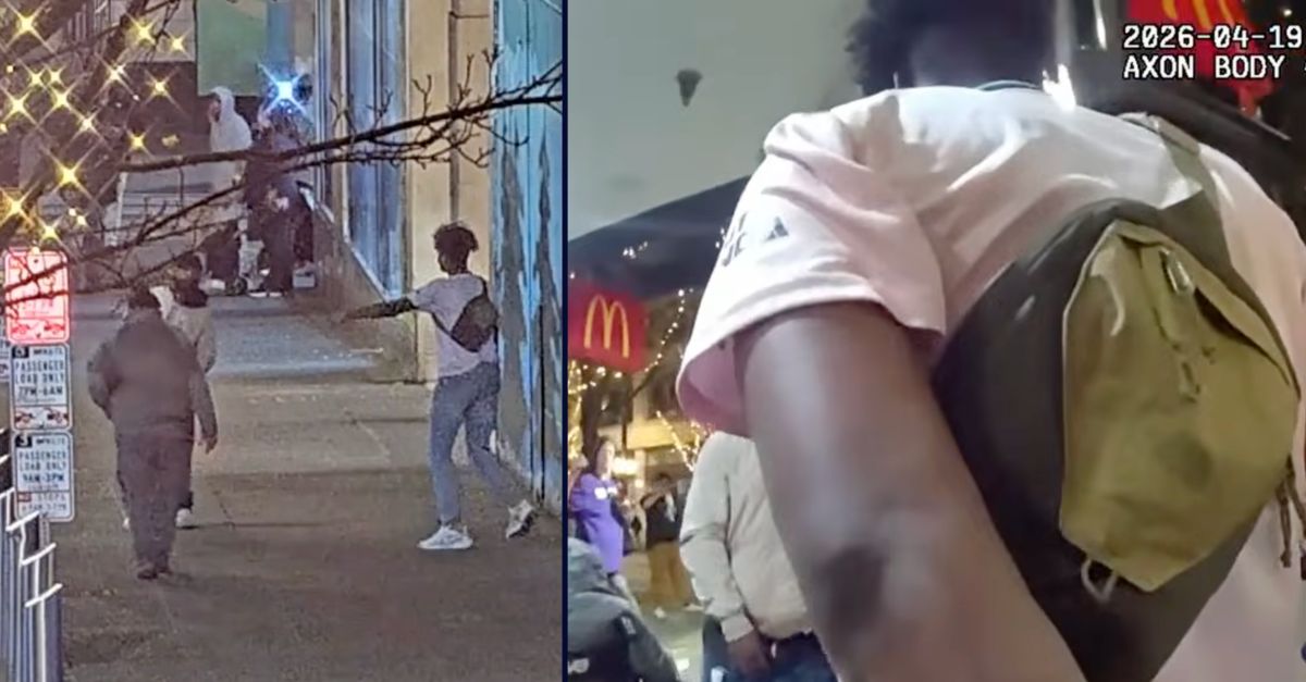 Left: Two men beating a 77-year-old in Seattle; Right: Ahmed Osman being arrested in Seattle.