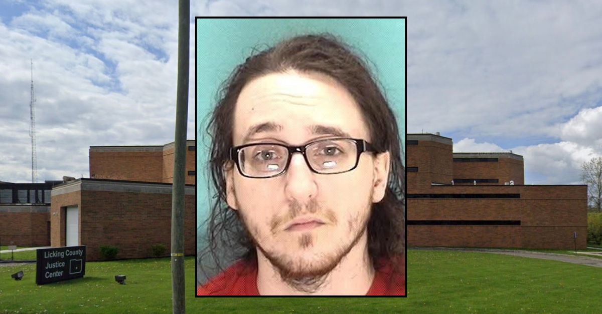 Inset: Chance T. Topp (Licking County Jail). Background: The Licking County Justice Center (Google Maps).