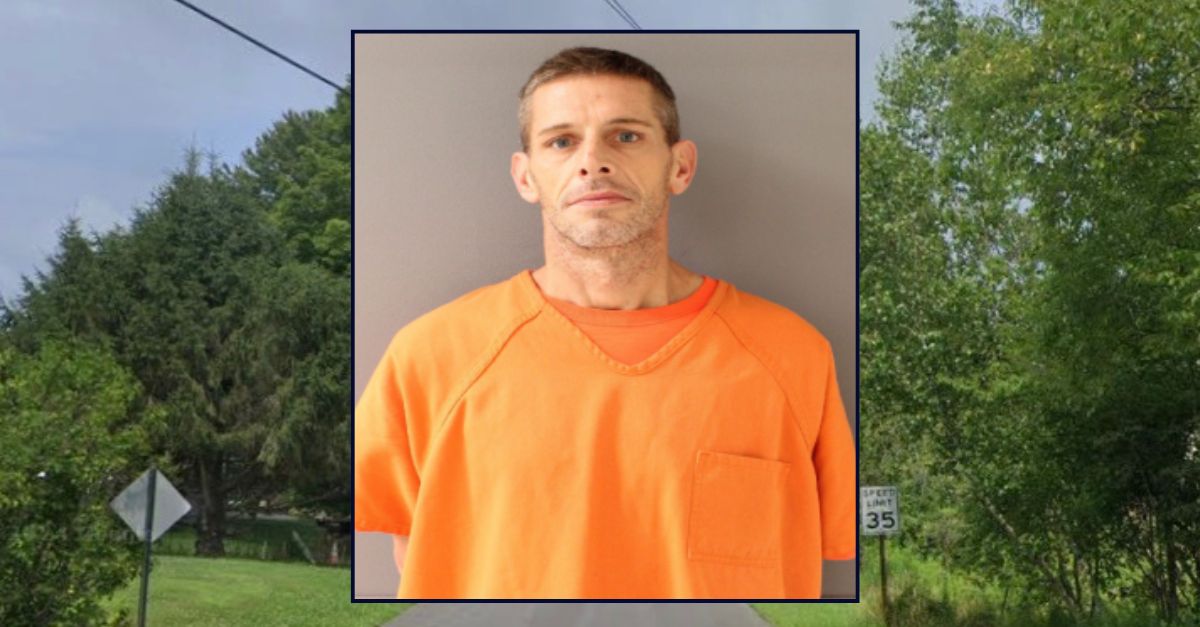 Inset: Drew Botsford (Sullivan County DA's Office). Background: The area in New York where Botsford killed his father (Google Maps).
