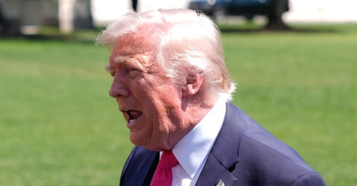 President Donald Trump speaks with reporters before departing on Marine One from the South Lawn of the White House, Thursday, April 16, 2026, in Washington (AP Photo/Manuel Balce Ceneta).