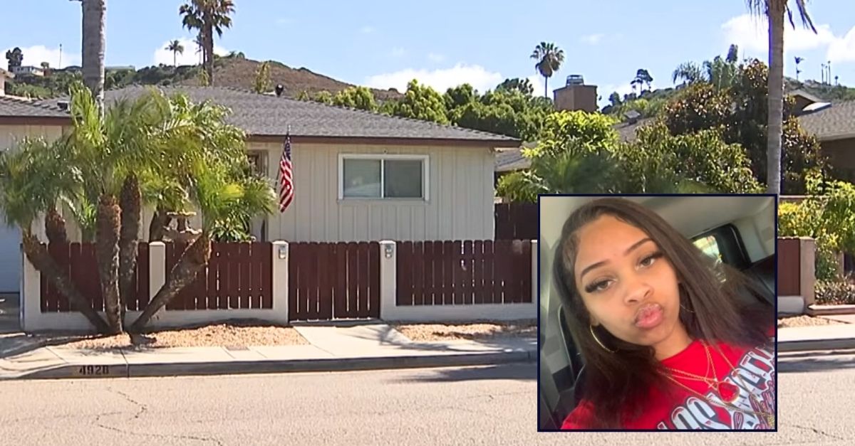 Inset: Jariah Edwards. Background: The San Diego vacation rental where Jariah Edwards was shot and killed by her boyfriend (KPNX/YouTube).