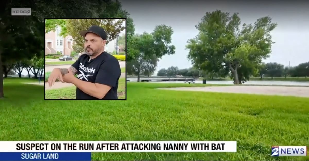 Dannel Caban appears inset against an image of near where his wife was attacked by a man with a baseball bat in Texas.