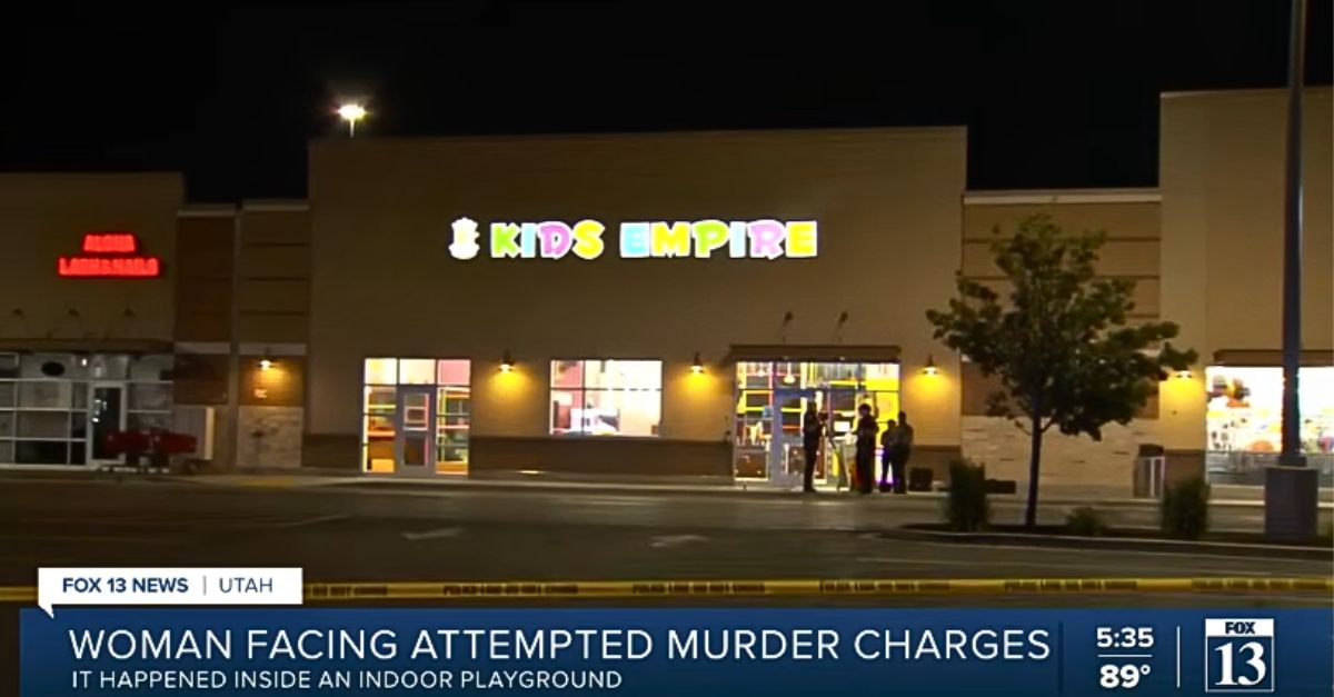 The indoor playground in Utah where Sarah Elias allegedly shot her ex-husband after he showed up to see their children (KSTU/YouTube).