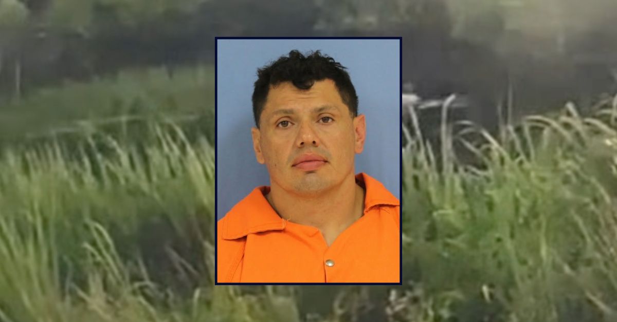 Victor Rivas appears in a booking photo inset against an image of a swamp in Louisiana.