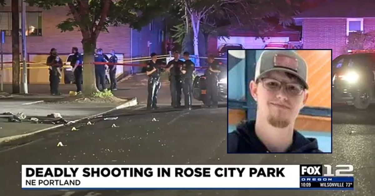 Inset: Aaron McInnis (GoFundMe). Background: The area in Portland where Arvoni Hayes shot and killed Oregon dad Aaron McInnis (KPTV/YouTube).