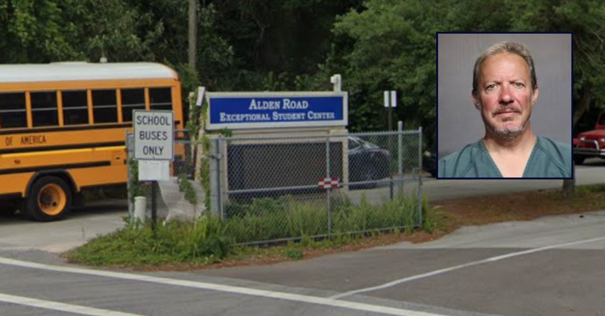 Inset: Donald Heine (Jacksonville Sheriff's Office). Background: Alden Road Exceptional Student Center (Google Maps).