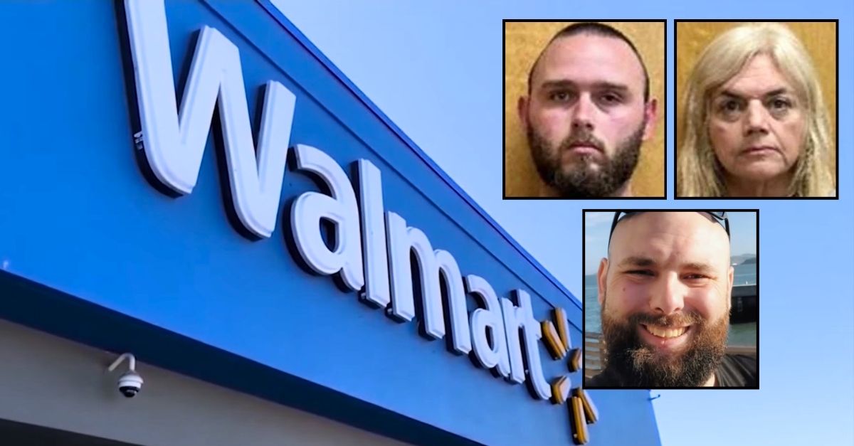 Insets, clockwise from top: James Adams, Robin Turner and Dalewayne Turner (WLS/YouTube). Background: The Illinois Walmart where James Adams and Robin Turner allegedly bought supplies to hide Dalewayne's dismembered body (WGN/YouTube).