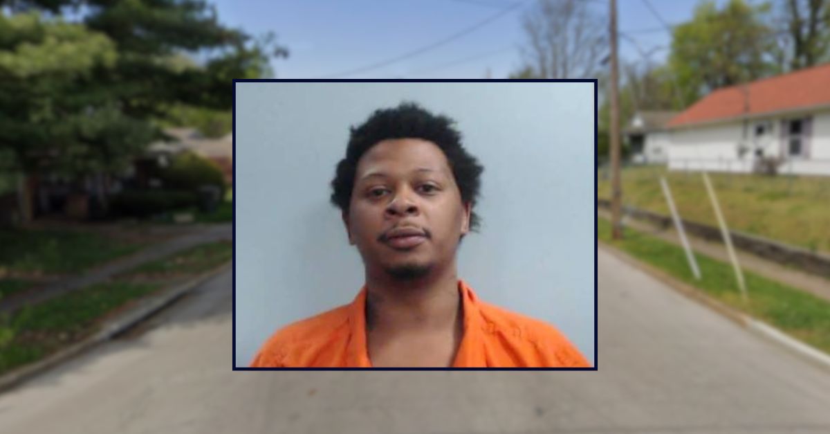 Syied Epps appears in a booking photo inset against an image of a residential street in Kentucky.