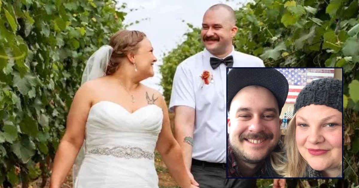 Inset: Tara Bowen and Markus Bowen. Background: Wedding photo for Tara Bowen and Markus Bowen (Facebook).