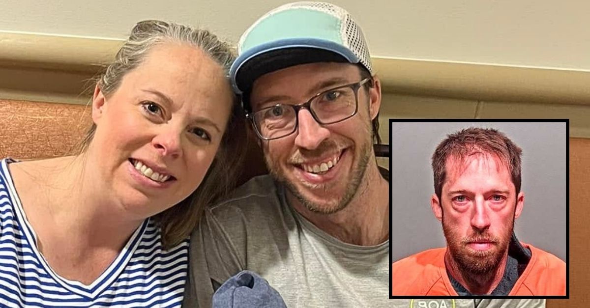 Inset: Patrick "Ted" Barnett (Lakewood Police Department). Background: Patrick "Ted" Barnett and his wife Lindsey Barnett (Facebook).
