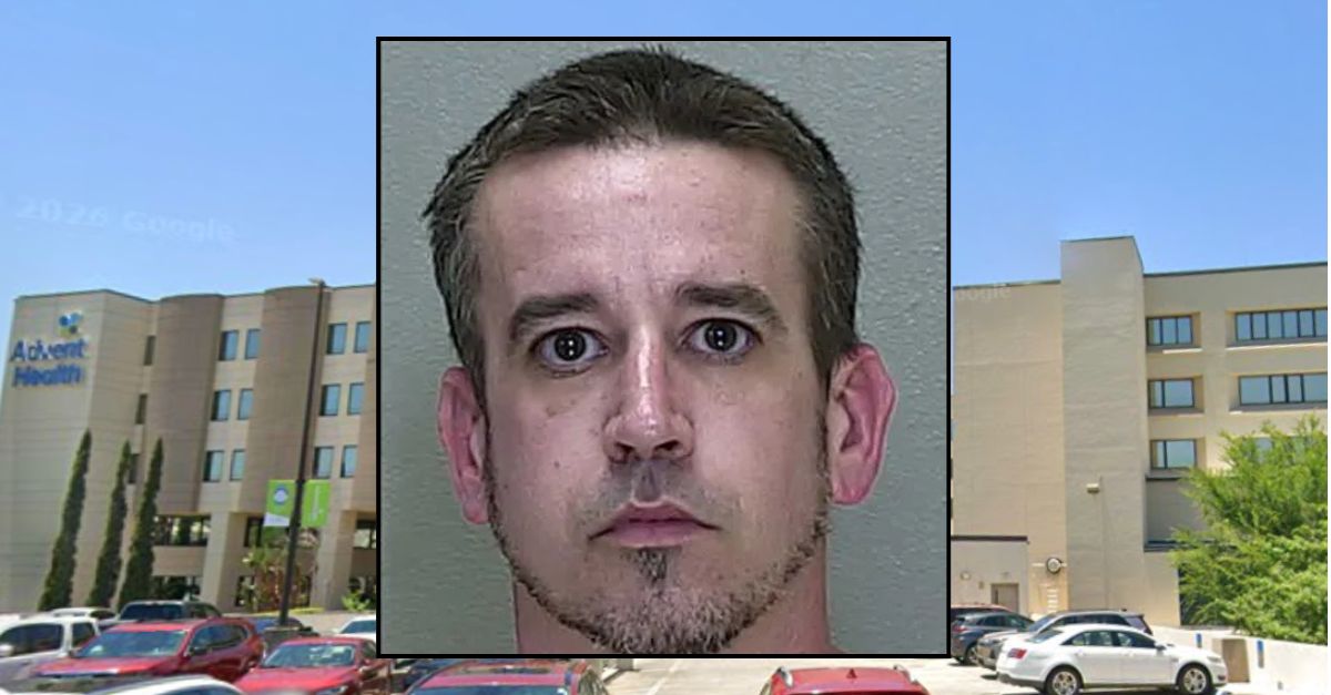 Inset: James Westervelt (Marion County Sheriff's Office). Background: AdventHealth Ocala (Google Maps).