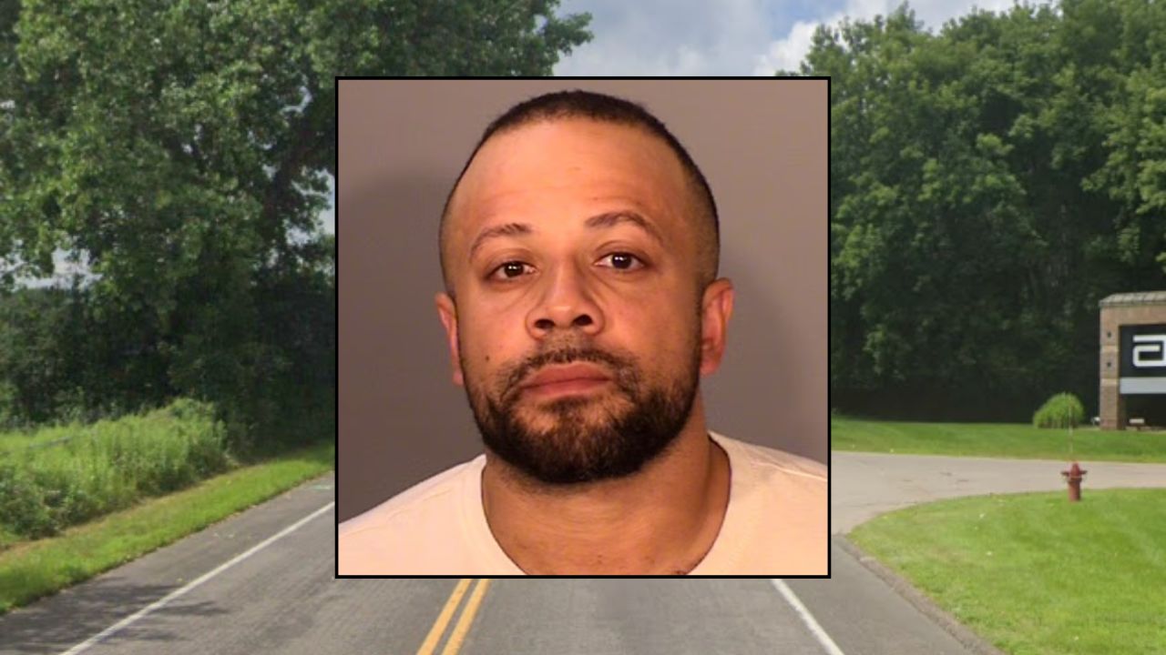 Inset: Alex Ray Kisch (Ramsey County Sheriff's Office). Background: The area where Kisch allegedly struck and killed a pedestrian in Minn. (Google Maps).