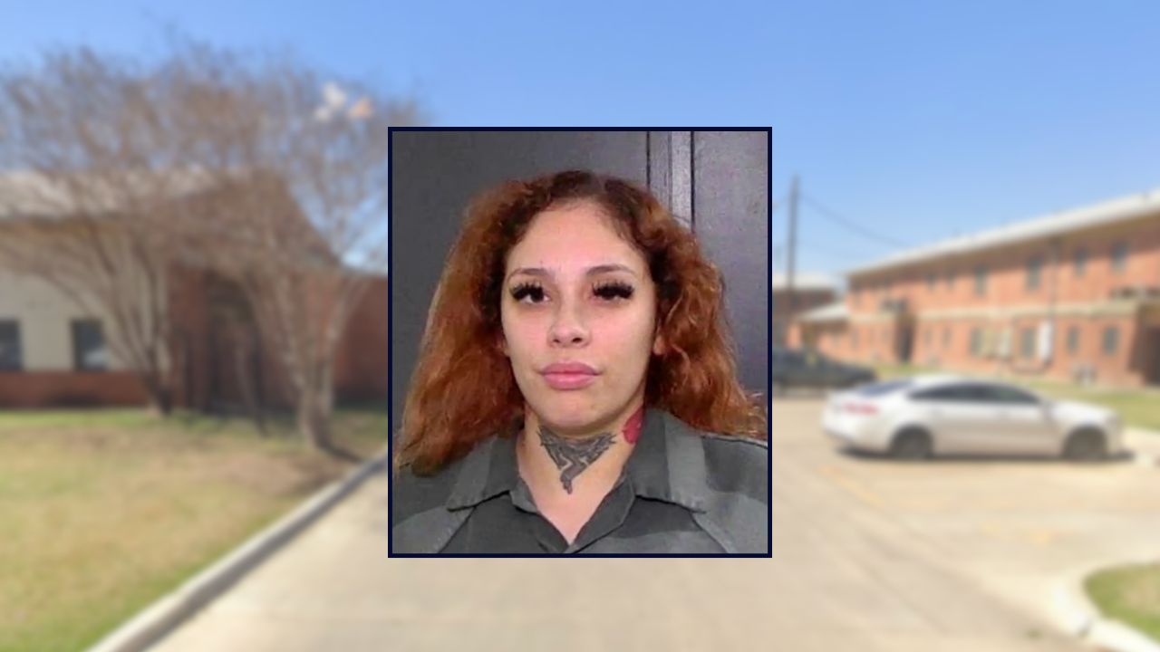 Alexis Aguirre inset against an apartment complex in Texas.