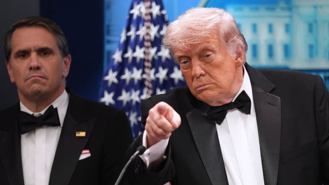 Todd Blanche and Donald Trump dressed in tuxedos.