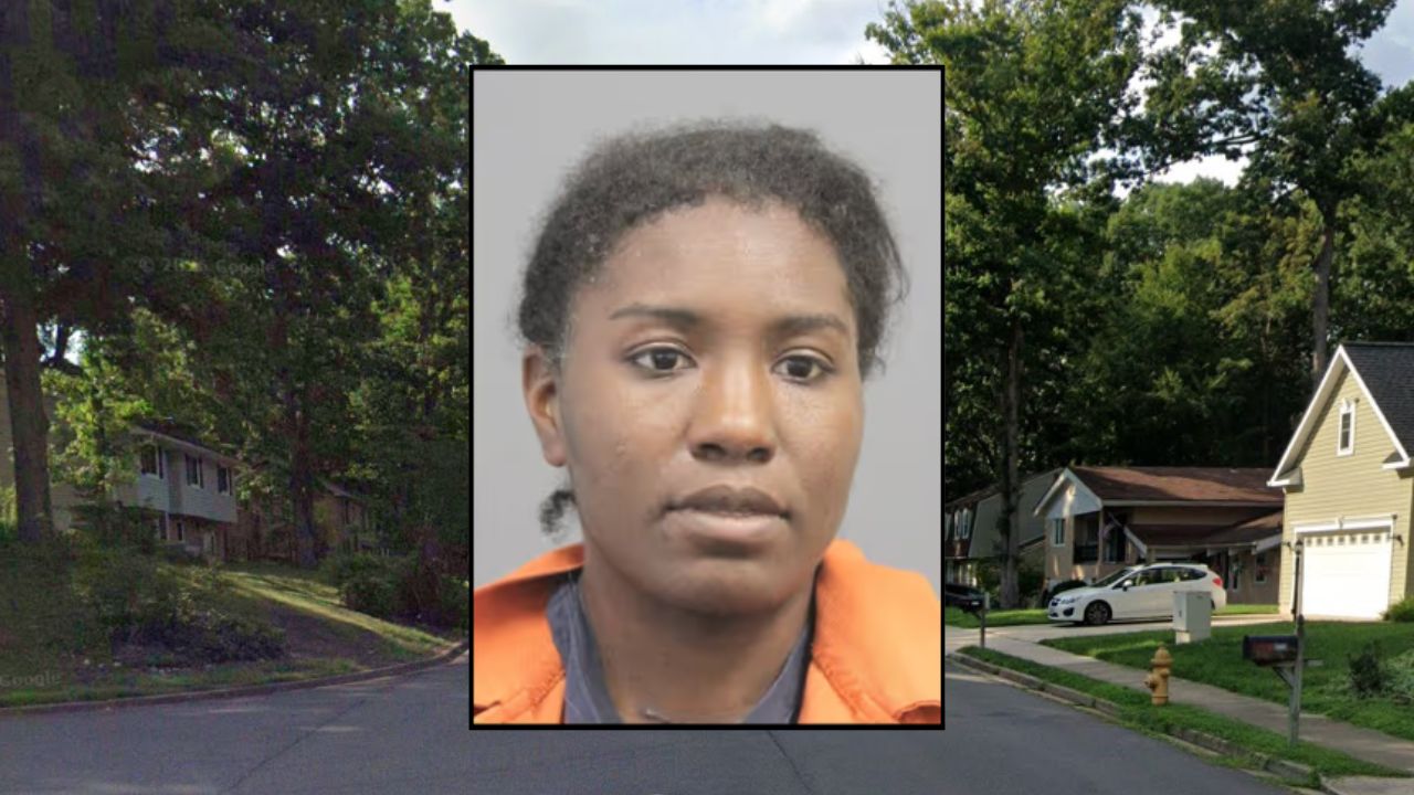 Inset: Genea S. King (Prince William County Police Department). Background: The area in Virginia where King allegedly left a baby and two juveniles alone overnight (Google Maps).