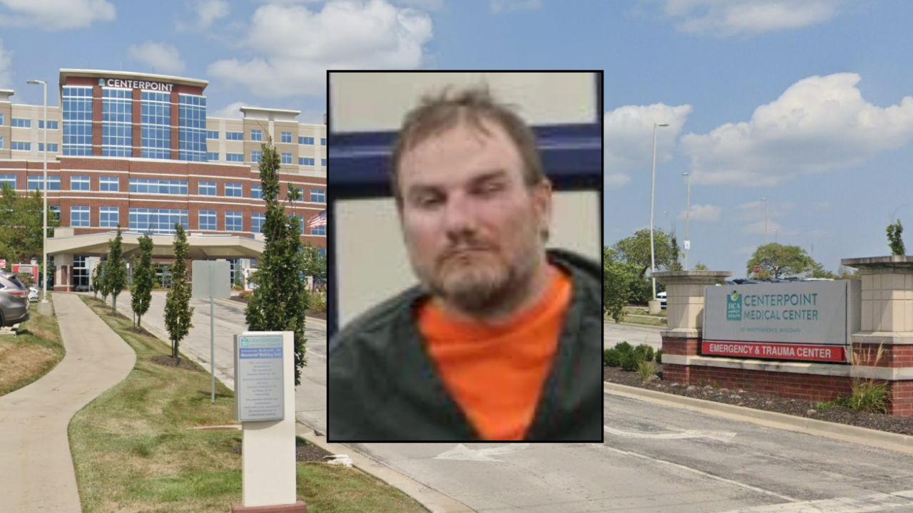 Background: Centerpoint Hospital in Independence, Mo. (Google Maps). Inset: James Lawson (Jackson County (Mo.) Sheriff's Office).
