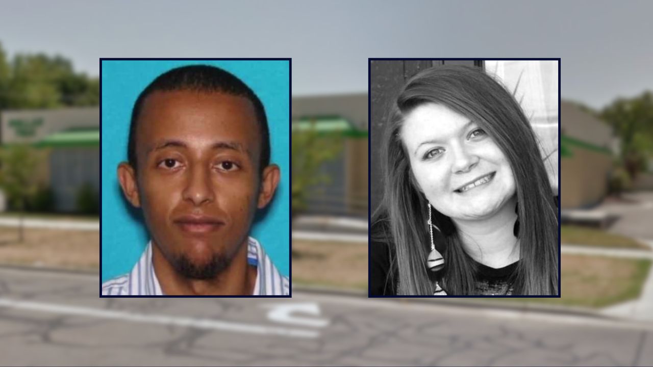Kidus Yohannes and Candace Samples, inset left to right, against a Dollar General in Utah.