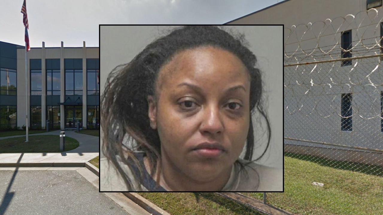 Inset: Chloe Jackson-Jones (Coweta County Sheriff's Office). Background: The Coweta County Detention Center: (Google Maps)
